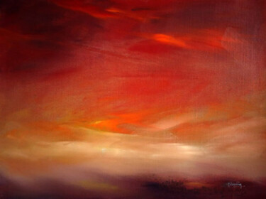 Painting titled "Atardecer valle de…" by Martine Lecouvreux, Original Artwork, Oil