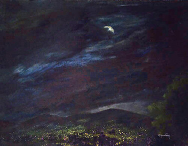 Ζωγραφική με τίτλο "Luna valle de Mexico" από Martine Lecouvreux, Αυθεντικά έργα τέχνης, Λάδι