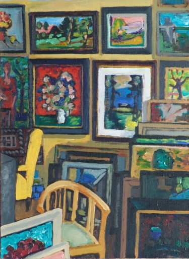 Pintura titulada "Интерьер с картинами" por Michail Lejkin, Obra de arte original, Oleo