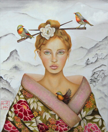 Schilderij getiteld "Rose" door Mlle Saeki, Origineel Kunstwerk, Olie