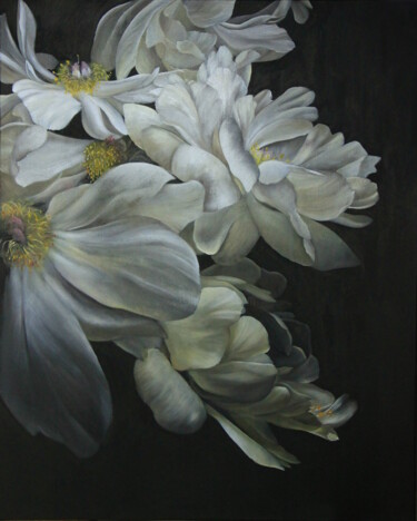 Painting titled "Flowers" by Mlle Saeki, Original Artwork, Oil