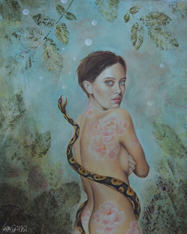 Pintura intitulada "La nouvelle Eve" por Mlle Saeki, Obras de arte originais, Óleo