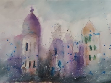 Schilderij getiteld "La città Incantata" door Maria Luisa Stefanini, Origineel Kunstwerk, Aquarel