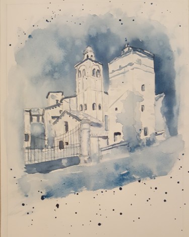 Painting titled "All'interno del.Bor…" by Maria Luisa Stefanini, Original Artwork, Watercolor Mounted on Glass