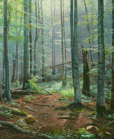 Painting titled "Deep forest" by Emil Mlynarcik, Original Artwork, Oil