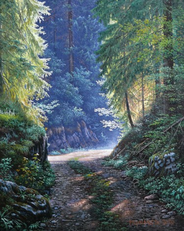 Painting titled "Road to the forest" by Emil Mlynarcik, Original Artwork, Oil