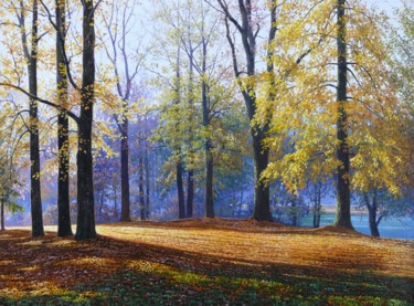 Painting titled "Autumn gold" by Emil Mlynarcik, Original Artwork, Oil