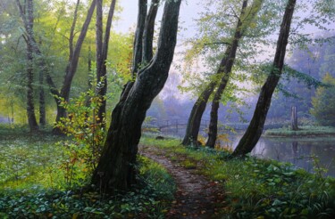 Painting titled "Autumn is comming" by Emil Mlynarcik, Original Artwork, Oil Mounted on Wood Stretcher frame