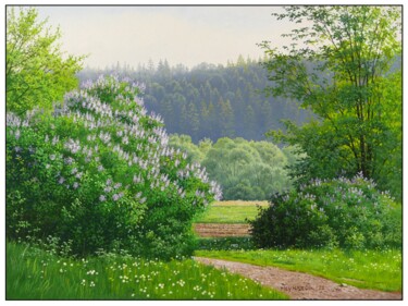 Peinture intitulée "Blooming meadow" par Emil Mlynarcik, Œuvre d'art originale, Huile Monté sur Châssis en bois