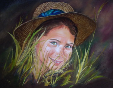 Painting titled "BLÉS EN SOURIRE. ds…" by Mm Saudade, Original Artwork, Oil