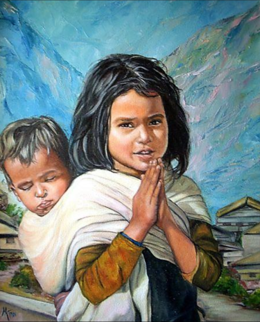 Pintura intitulada "Népalais.jpg" por Mm Saudade, Obras de arte originais, Acrílico
