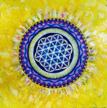 Peinture intitulée "Fleur de Vie solaire" par Malgorzata Sujka, Œuvre d'art originale, Huile