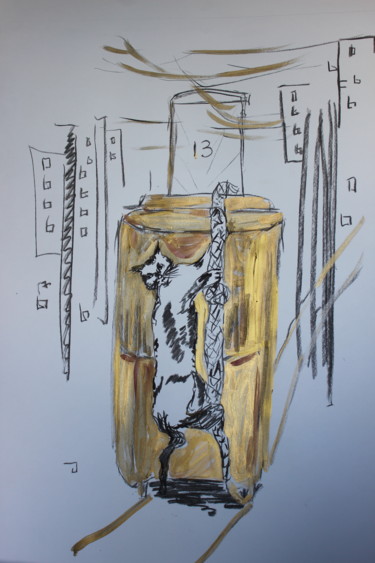 Desenho intitulada "Кот Бегемот." por Margarita Makarova, Obras de arte originais, Carvão