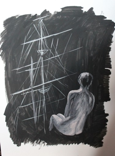 Dibujo titulada "Waiting" por Margarita Makarova, Obra de arte original, Tinta