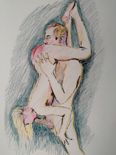 Painting titled "kiss" by Margarita Makarova, Original Artwork, Pencil