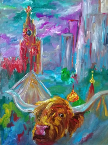 Картина под названием "Бык" - Margarita Makarova, Подлинное произведение искусства, Масло