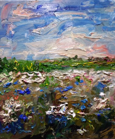 Painting titled "Field. Oil on canva…" by Margarita Makarova, Original Artwork, Oil