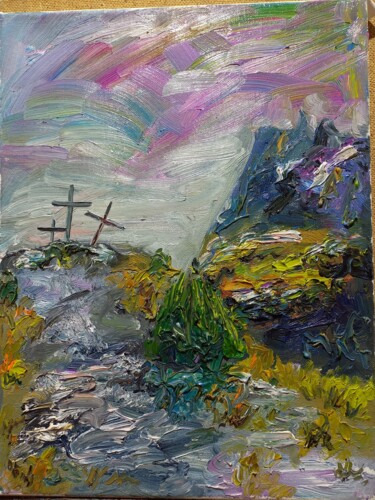 Schilderij getiteld "#Calvary #golgotha…" door Margarita Makarova, Origineel Kunstwerk, Olie