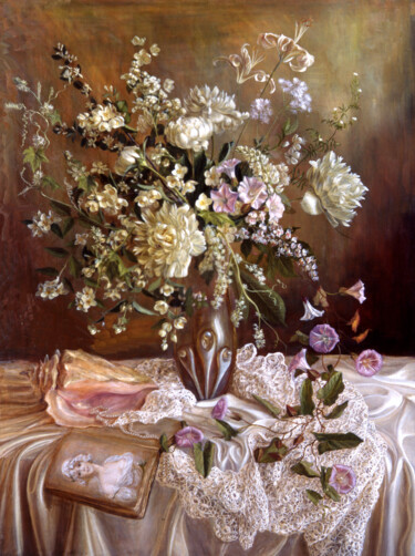 Painting titled "white lace" by Margarita Makarova, Original Artwork, Oil