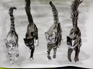 Dessin intitulée "Коты" par Margarita Makarova, Œuvre d'art originale, Encre