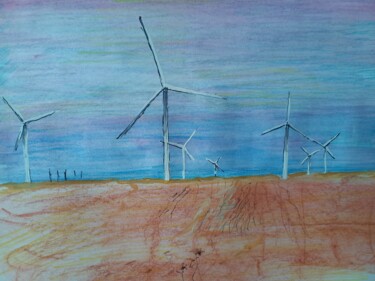 Рисунок под названием "Ветряные мельницы" - Margarita Makarova, Подлинное произведение искусства, Карандаш