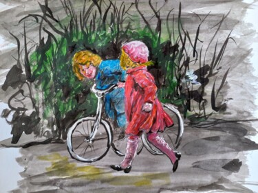 Tekening getiteld "Велосипед" door Margarita Makarova, Origineel Kunstwerk, Aquarel