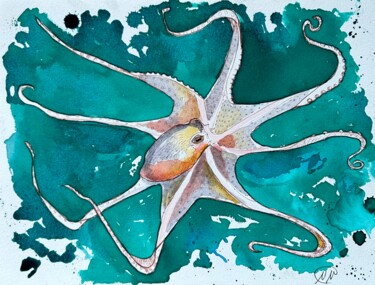 Peinture intitulée "Octopus" par Marina Marinopoulos, Œuvre d'art originale, Encre