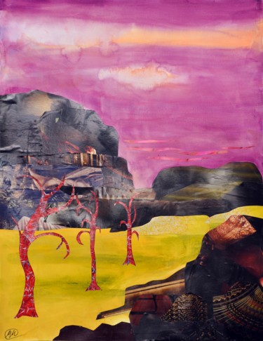 Collages intitolato "Pink landscape" da Marina Marinopoulos, Opera d'arte originale, Collages