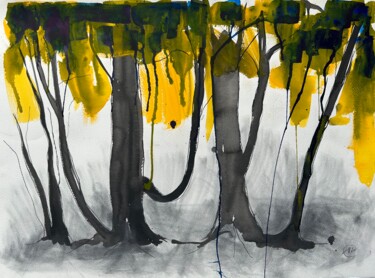 Peinture intitulée "Imaginary Forest" par Marina Marinopoulos, Œuvre d'art originale, Aquarelle