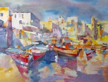 Peinture intitulée "Les barques d'Alex" par Mireille Martinelli, Œuvre d'art originale, Aquarelle