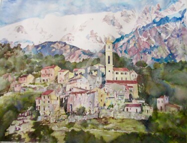 Peinture intitulée "Suveria, village Co…" par Mireille Martinelli, Œuvre d'art originale, Aquarelle