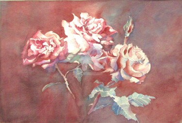 Malerei mit dem Titel "Vieux roses" von Mireille Martinelli, Original-Kunstwerk, Aquarell