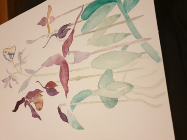 Malerei mit dem Titel "Orchidees" von Muguette Maurcot, Original-Kunstwerk, Aquarell