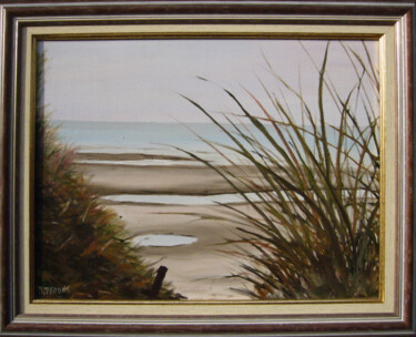 Painting titled "Les oyats de la mer…" by Marie-Mathilde Dumont, Original Artwork, Oil Mounted on Wood Stretcher frame