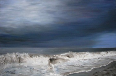 Painting titled "avant l'orage" by Marie-Mathilde Dumont, Original Artwork, Oil Mounted on Wood Stretcher frame