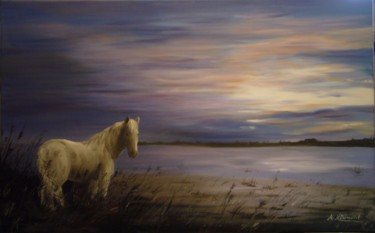 Painting titled "Douce Solitude" by Marie-Mathilde Dumont, Original Artwork, Oil Mounted on Wood Stretcher frame