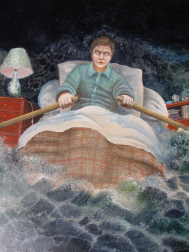 Malerei mit dem Titel "nuit difficile" von Michel Lebret, Original-Kunstwerk, Acryl