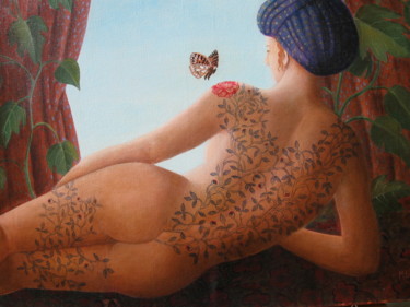 Pintura titulada "flore tatouée" por Michel Lebret, Obra de arte original, Oleo