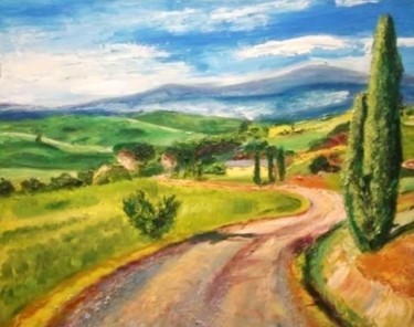 绘画 标题为“Tuscan landscape” 由Margaréta Moravszki, 原创艺术品, 油 安装在木质担架架上