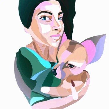 Peinture intitulée "Подружка и ее Собач…" par Mm, Œuvre d'art originale, Travail numérique 2D