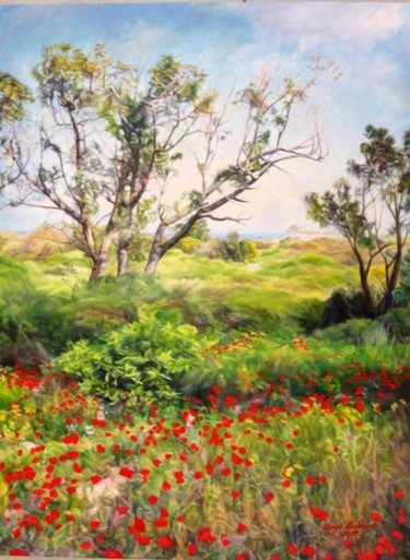 Картина под названием "Poppies (Ashkelon)" - Maya Bukhin, Подлинное произведение искусства, Масло