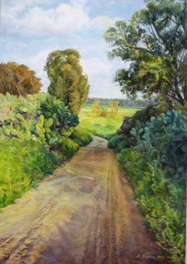 Картина под названием "The road into the f…" - Maya Bukhin, Подлинное произведение искусства, Масло