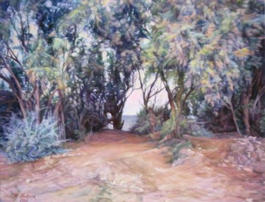 Картина под названием "In the shade of tre…" - Maya Bukhin, Подлинное произведение искусства, Масло