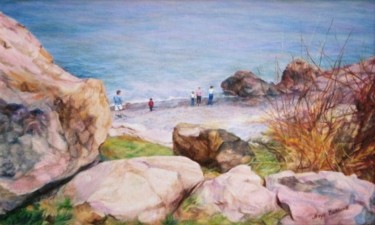 Картина под названием "On the shore the oc…" - Maya Bukhin, Подлинное произведение искусства, Масло