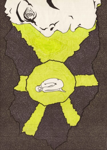 Σχέδιο με τίτλο "A girl curled up in…" από Mmy Rising Sun, Αυθεντικά έργα τέχνης, Μαρκαδόρος