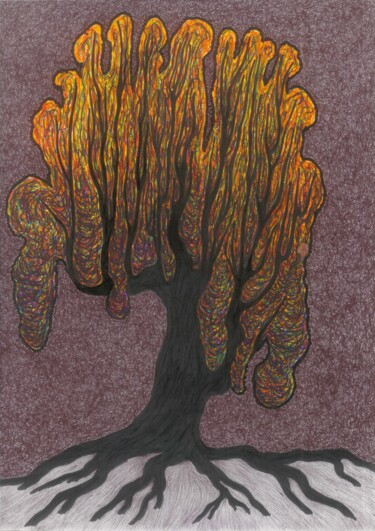 Drawing titled "A black tree with a…" by Mmy Rising Sun, Original Artwork, Marker
