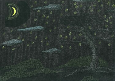Disegno intitolato "A3 Black starry nig…" da Mmy Rising Sun, Opera d'arte originale, Pennarello