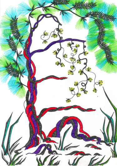Disegno intitolato "A vibrant serpentin…" da Mmy Rising Sun, Opera d'arte originale, Pennarello
