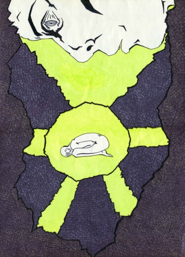 Disegno intitolato "A girl curled up in…" da Mmy Rising Sun, Opera d'arte originale, Pennarello