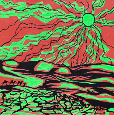 Картина под названием "A desert burning in…" - Mmy Rising Sun, Подлинное произведение искусства, Акрил Установлен на Деревян…